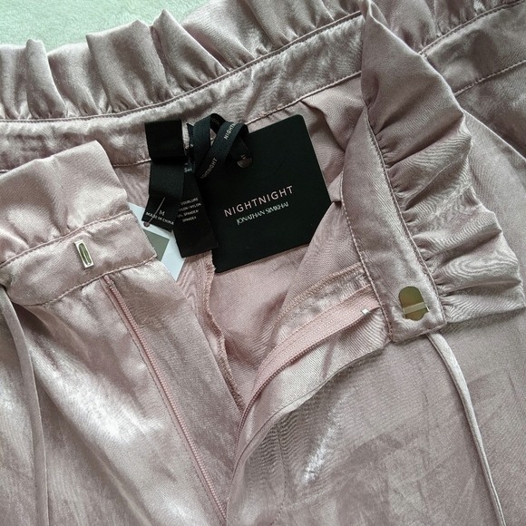 Jonathan Simkhai Intermix Pants Satin Lounge Wide Leg Crop Zip Fly Purple M NWT - Picture 11 of 15